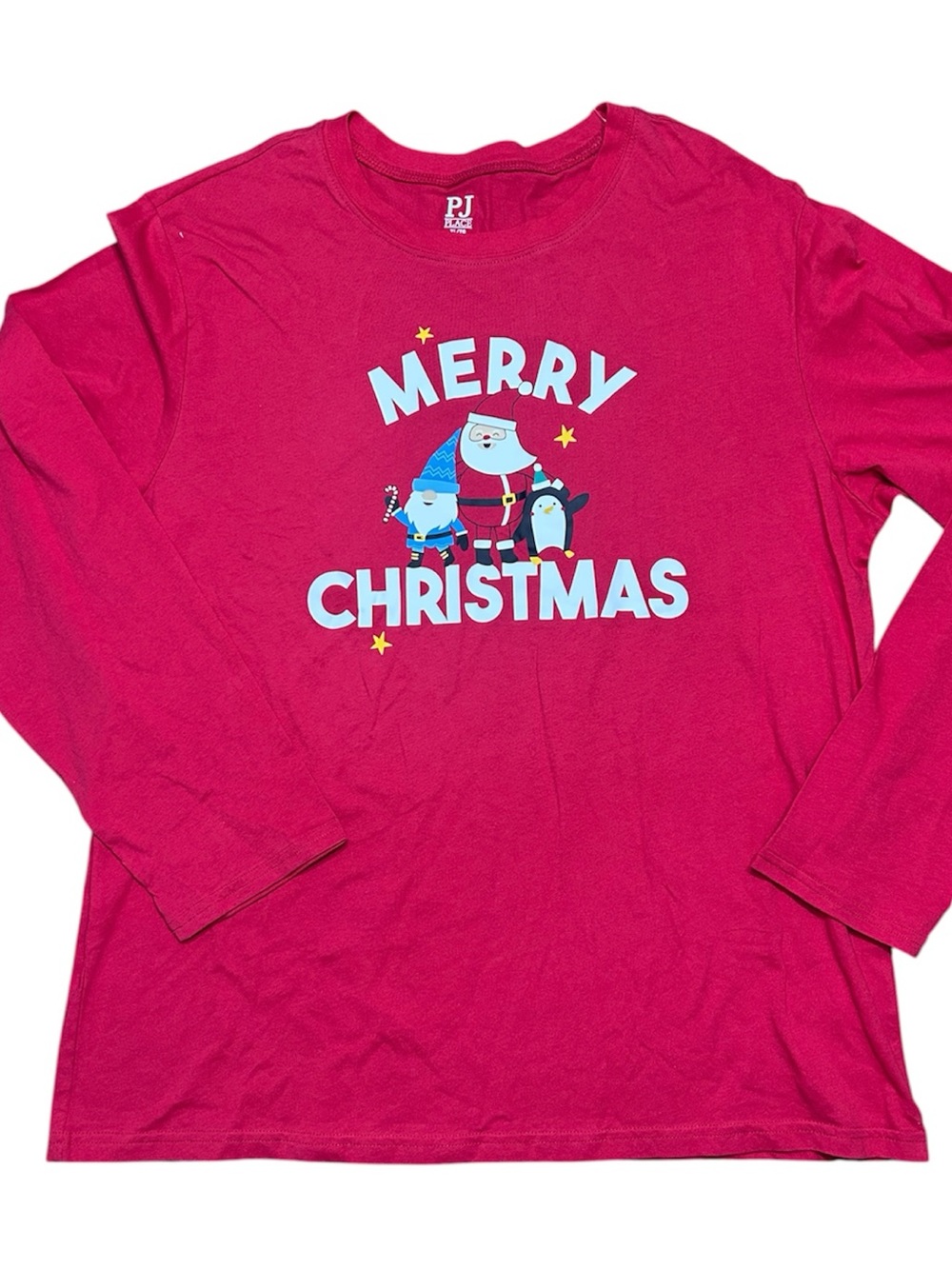 PJ Place Red Santa Claus Merry Christmas Graphic Knit Crew Neck Top, Size XL